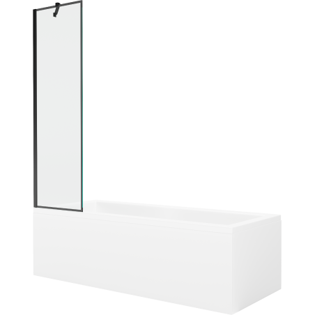 Baignoire rectangulaire Mexen Cubik 150 x 70 cm avec enceinte et paravent à 1 battant 50 cm, motif noir - 550315070X9505007070