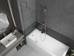 Mexen Cubik baignoire rectangulaire 150 x 70 cm avec tablier et paroi 1-volet 60 cm, transparent, chrome - 550315070X9506000001