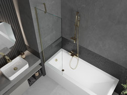 Mexen Cubik baignoire rectangulaire 150 x 70 cm avec tablier et paroi de douche 1 volet 60 cm, transparent, doré - 550315070X95?