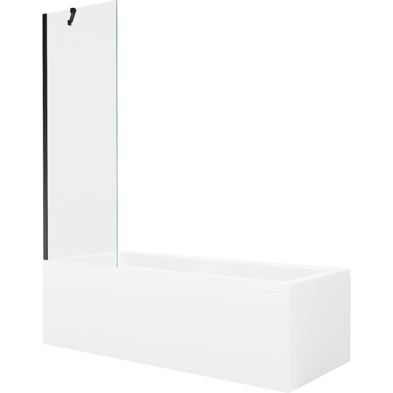 Mexen Cubik baignoire rectangulaire 150 x 70 cm avec habillage et écran à 1 vantail 60 cm, transparent, noir