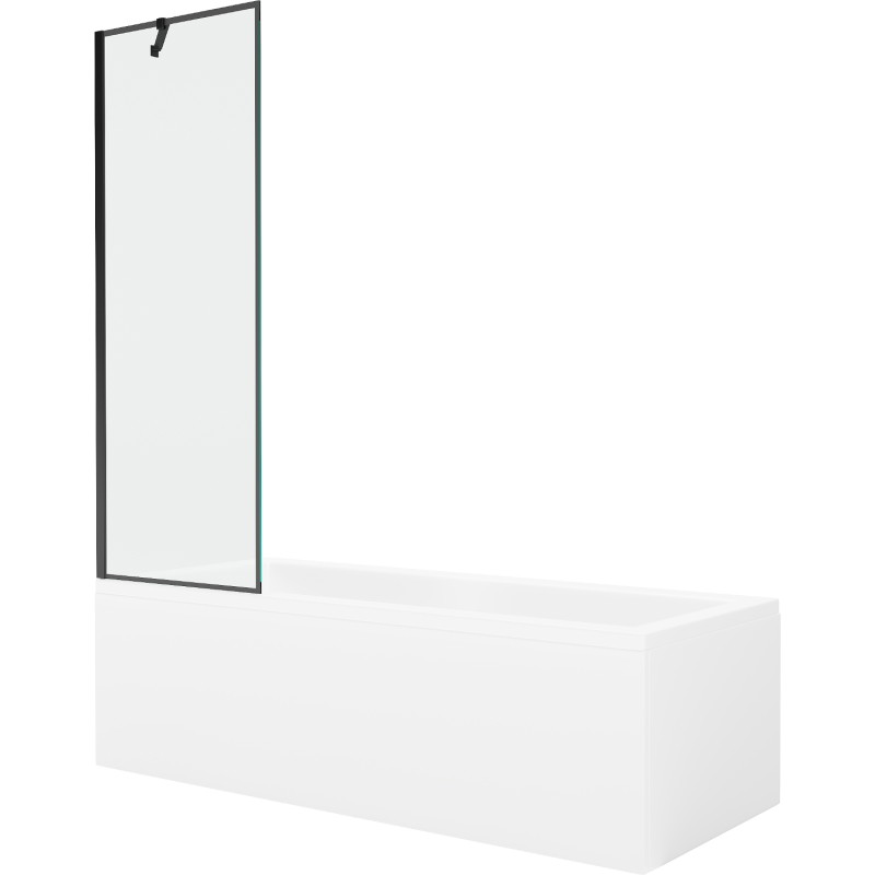 Mexen Cubik baignoire rectangulaire 150 x 70 cm avec habillage et pare-douche 1 volet 60 cm, motif noir - 550315070X9506007070