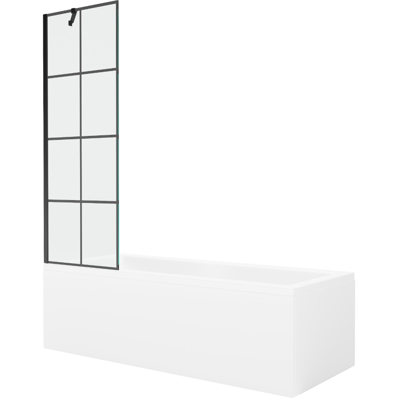 Mexen Cubik baignoire rectangulaire 150 x 70 cm avec habillage et paroi de douche à 1 volet 60 cm, motif noir