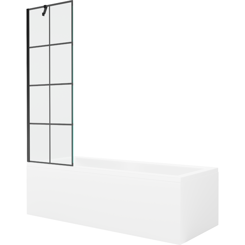 Mexen Cubik baignoire rectangulaire 150 x 70 cm avec tablier et pare-baignoire 1 volet 60 cm, motif noir - 550315070X9506007077