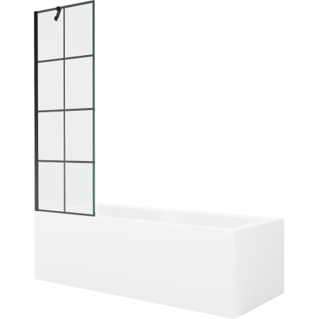 Mexen Cubik baignoire rectangulaire 150 x 70 cm avec tablier et pare-baignoire 1 volet 60 cm, motif noir - 550315070X9506007077