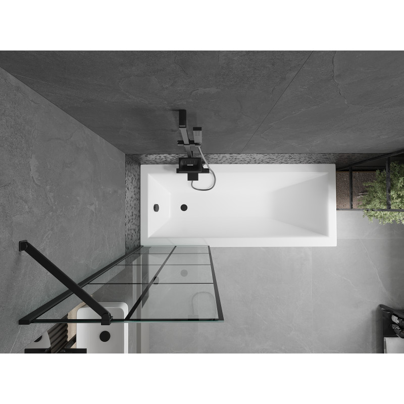 Mexen Cubik baignoire rectangulaire 150 x 70 cm avec carcasse et paravent à 1 vantail 60 cm, motif noir - 550315070X9506007077
