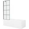 Mexen Cubik baignoire rectangulaire 150 x 70 cm avec habillage et paravent 1 volet 70 cm, motif noir - 550315070X9507007077