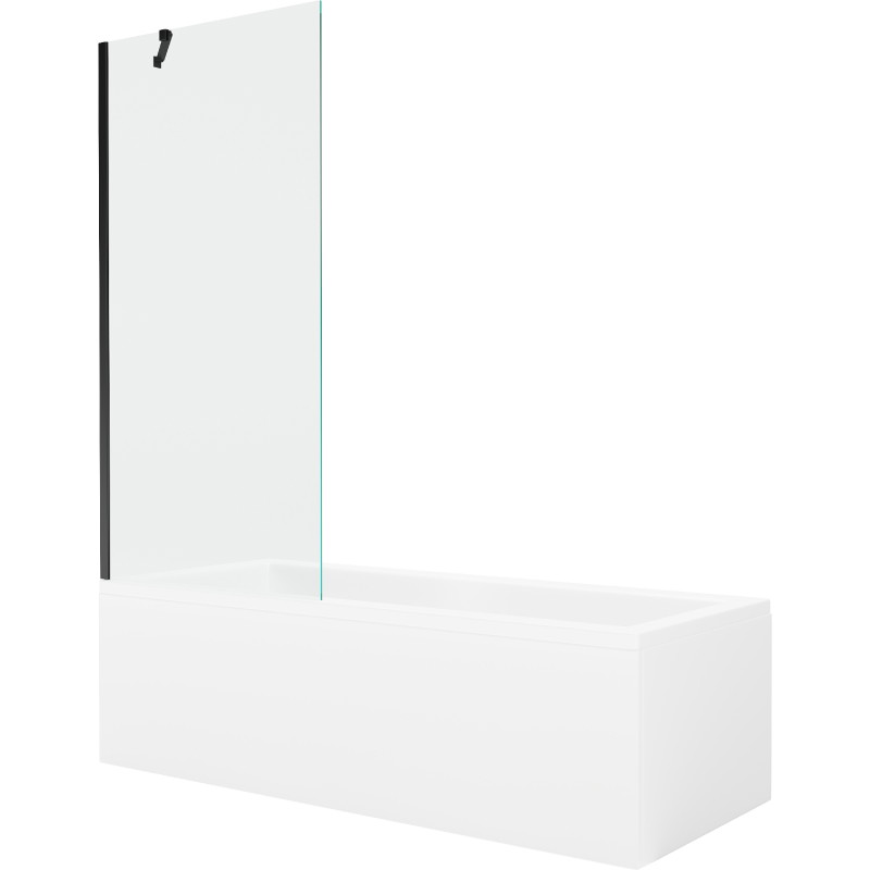 Mexen Cubik baignoire rectangulaire 150 x 70 cm avec tablier et paroi 1 volet 80 cm, transparent, noir - 550315070X9508000070