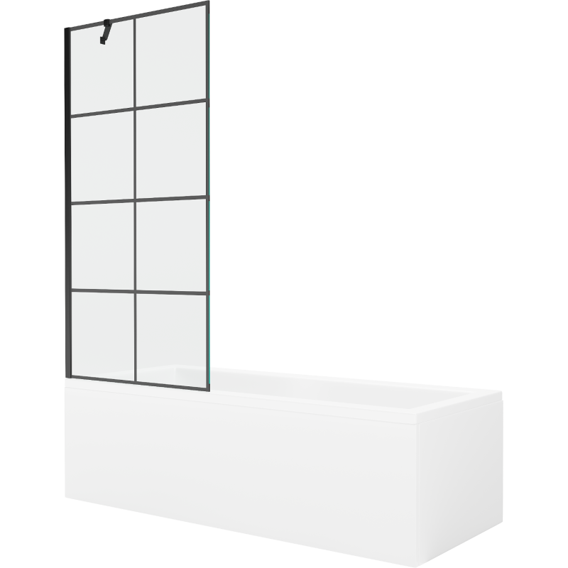 Mexen Cubik baignoire rectangulaire 150 x 70 cm avec habillage et écran 1 volet 80 cm, motif noir - 550315070X9508007077