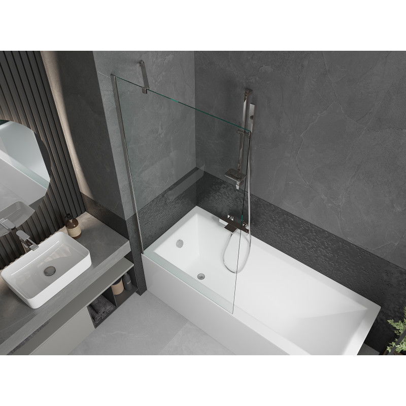 Mexen Cubik baignoire rectangulaire 150 x 70 cm avec tablier et paroi de douche 1 volet 90 cm, transparent, chrome