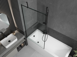 Mexen Cubik baignoire rectangulaire 150 x 70 cm avec tablier et paroi 1 vantail 90 cm, motif noir - 550315070X9509007070