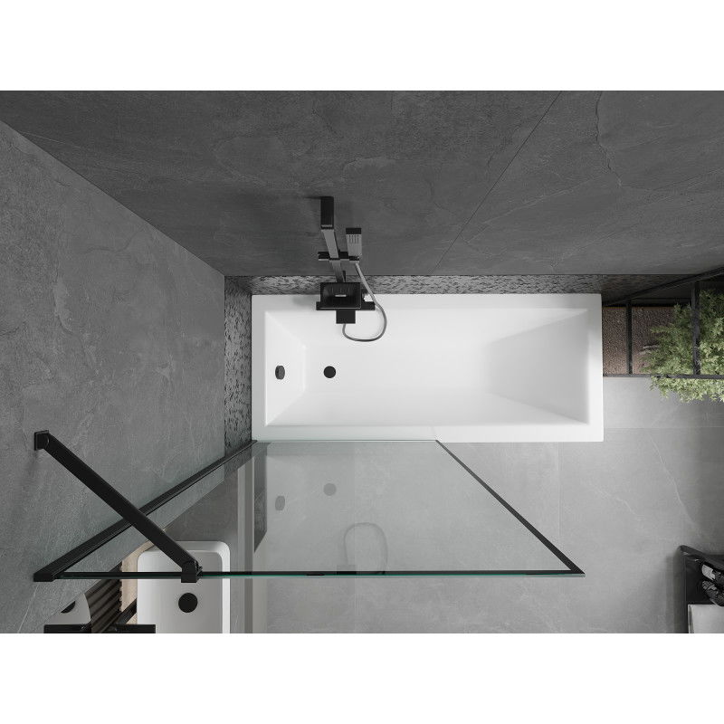 Mexen Cubik baignoire rectangulaire 150 x 70 cm avec habillage et paroi de douche à 1 volet 90 cm, motif noir