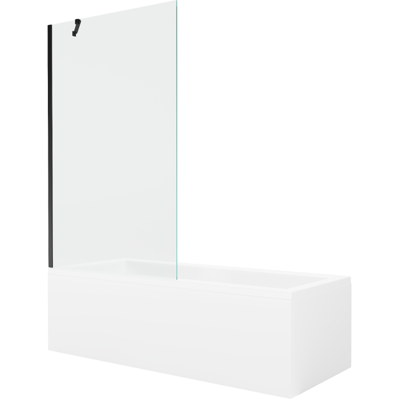 Mexen Cubik baignoire rectangulaire 150 x 70 cm avec tablier et écran 1-volet 100 cm, transparent, noir - 550315070X9510000070