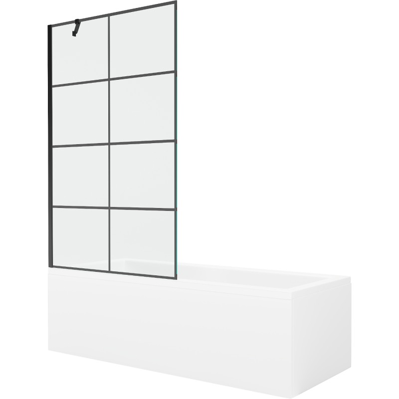 Mexen Cubik baignoire rectangulaire 150 x 70 cm avec habillage et paroi de douche 1 volet de 100 cm, motif noir