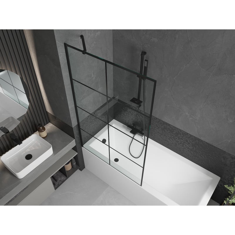 Mexen Cubik baignoire rectangulaire 150 x 70 cm avec habillage et écran 1 volet de 100 cm, motif noir - 550315070X9510007077