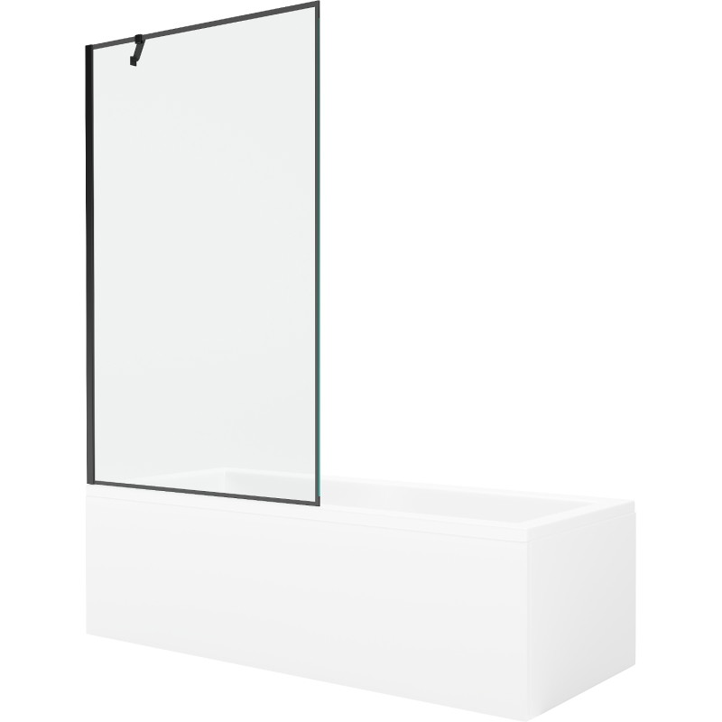 Mexen Cubik baignoire rectangulaire 150 x 70 cm avec habillage et paroi de douche à 1 panneau 100 cm, motif noir