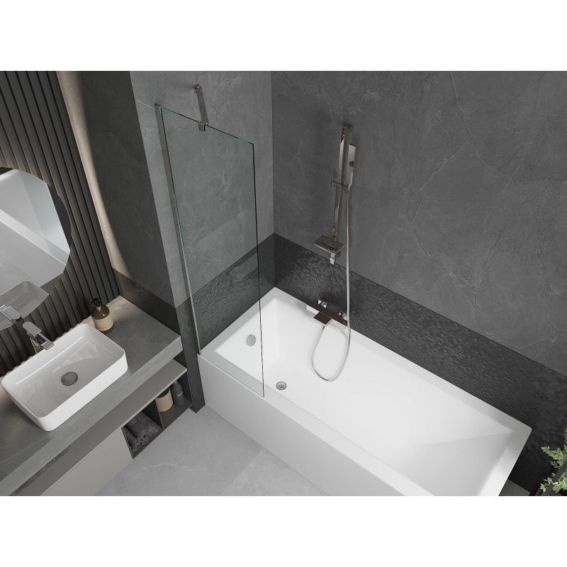 Mexen Cubik baignoire rectangulaire 160 x 70 cm avec tablier et paroi 1 volet 50 cm, transparent, chrome - 550316070X9505000001