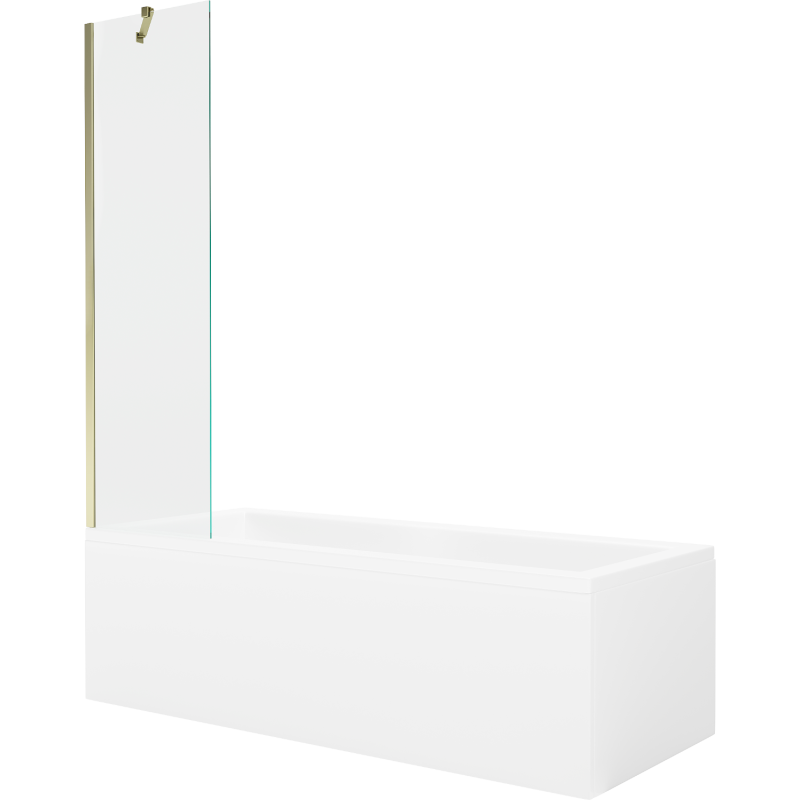 Baignoire rectangulaire Mexen Cubik 160 x 70 cm avec habillage et paroi 1-volet 50 cm, transparent, doré - 550316070X9505000050