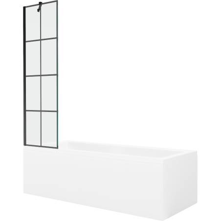 Mexen Cubik baignoire rectangulaire 160 x 70 cm avec carénage et paravent à 1 vantail 50 cm, motif noir - 550316070X9505007077