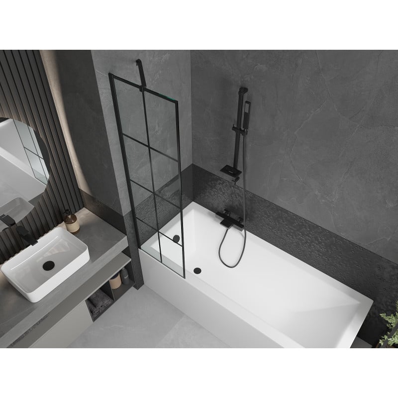 Mexen Cubik baignoire rectangulaire 160 x 70 cm avec carénage et paravent à 1 vantail 50 cm, motif noir - 550316070X9505007077