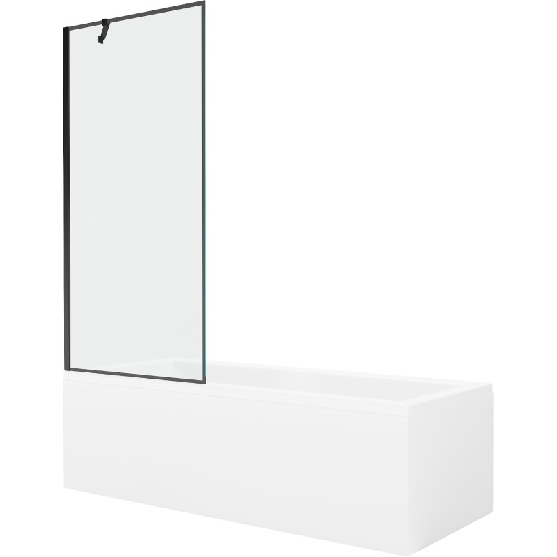 Mexen Cubik baignoire rectangulaire 160 x 70 cm avec habillage et paravent à 1 vantail 80 cm, motif noir - 550316070X9508007070