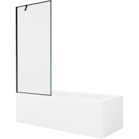 Mexen Cubik baignoire rectangulaire 160 x 70 cm avec habillage et paravent à 1 vantail 80 cm, motif noir - 550316070X9508007070