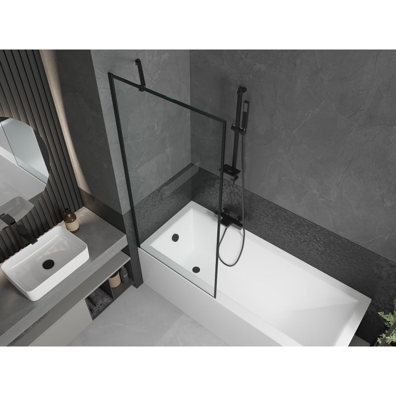 Mexen Cubik baignoire rectangulaire 160 x 70 cm avec revêtement et pare-douche 1 volet 80 cm, motif noir - 550316070X9508007070