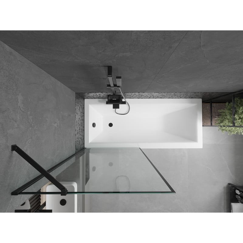 Mexen Cubik baignoire rectangulaire 160 x 70 cm avec revêtement et pare-douche 1 volet 80 cm, motif noir - 550316070X9508007070