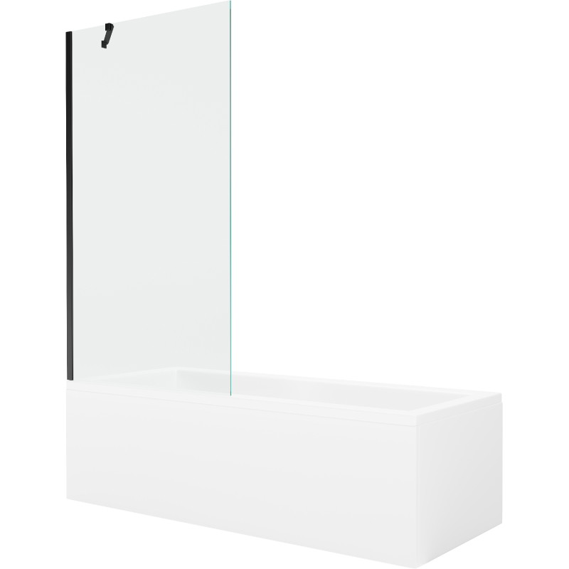 Mexen Cubik baignoire rectangulaire 160 x 70 cm avec revêtement et paroi 1 volet 90 cm, transparent, noir