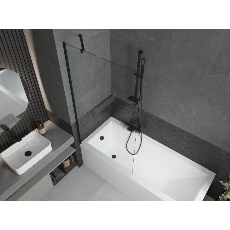 Mexen Cubik baignoire rectangulaire 160 x 70 cm avec habillage et paroi 1 volet 90 cm, transparent, noir - 550316070X9509000070