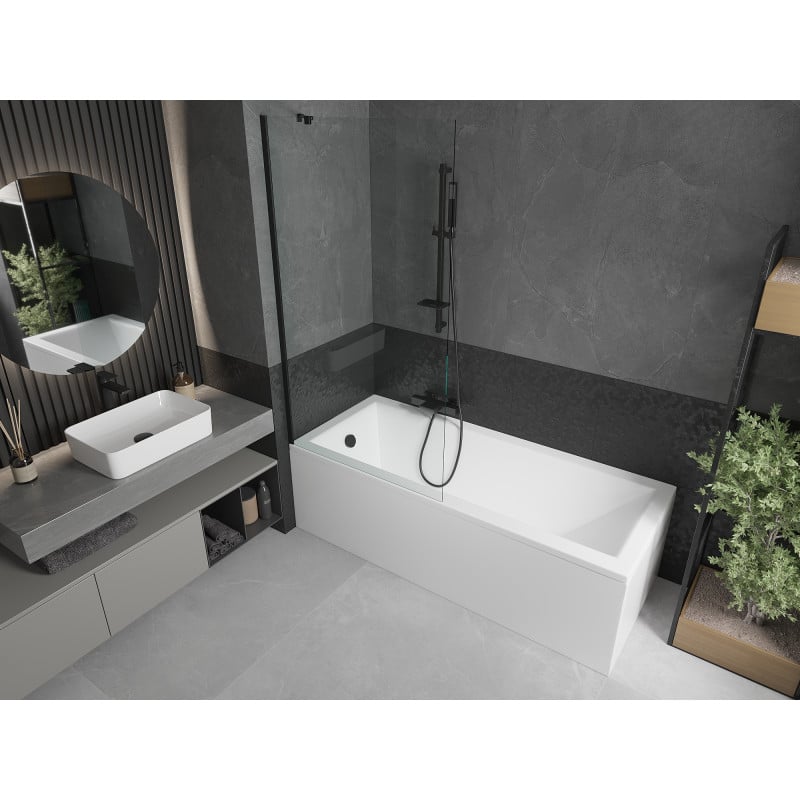 Mexen Cubik baignoire rectangulaire 160 x 70 cm avec habillage et paroi 1 volet 90 cm, transparent, noir - 550316070X9509000070