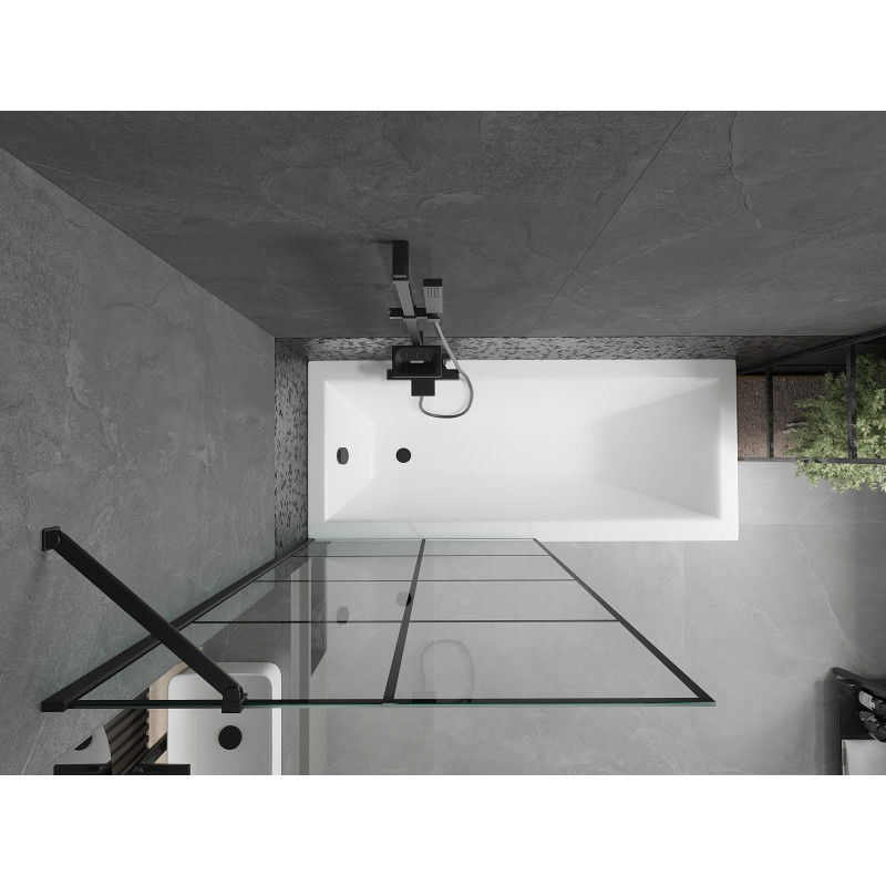 Mexen Cubik baignoire rectangulaire 160 x 70 cm avec tablier et paroi de douche à 1 volet 90 cm, motif noir
