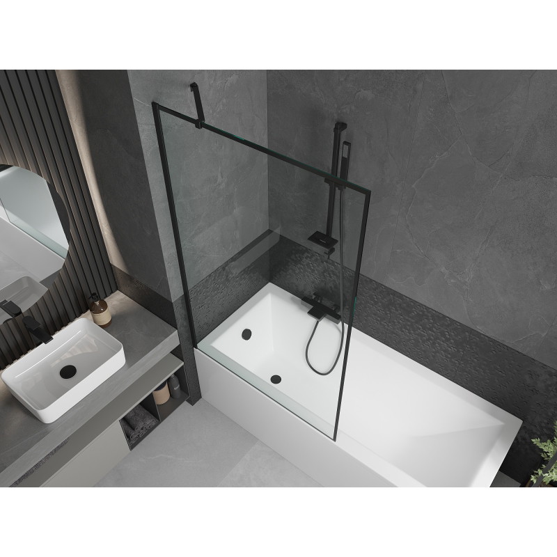 Mexen Cubik baignoire rectangulaire 160 x 70 cm avec habillage et paroi 1-volet 100 cm, motif noir - 550316070X9510007070