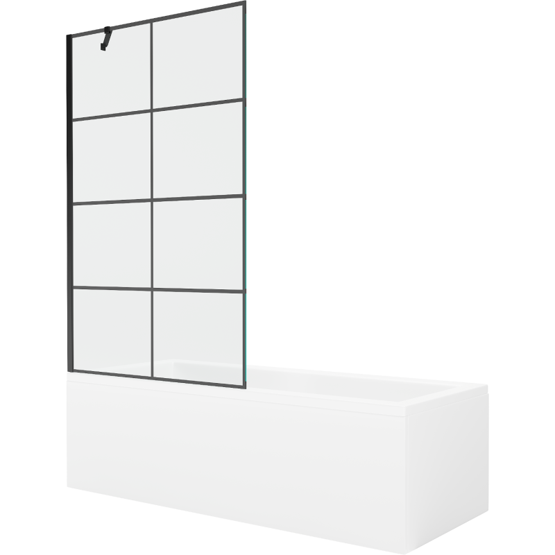 Mexen Cubik baignoire rectangulaire 160 x 70 cm avec tablier et pare-douche 1 battant 100 cm, motif noir - 550316070X9510007077