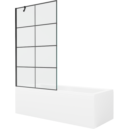 Mexen Cubik baignoire rectangulaire 160 x 70 cm avec tablier et pare-douche 1 battant 100 cm, motif noir - 550316070X9510007077