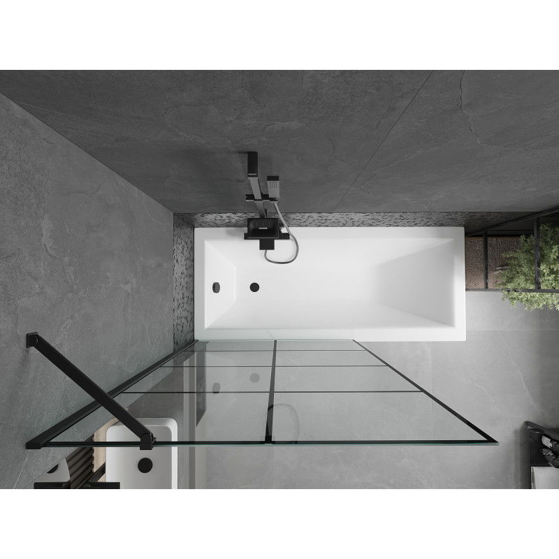 Mexen Cubik baignoire rectangulaire 160 x 70 cm avec tablier et paravent 1 volet 100 cm, motif noir - 550316070X9510007077