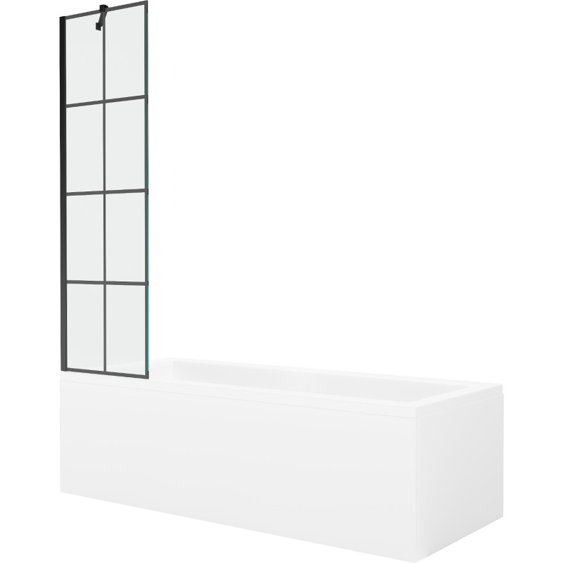 Mexen Cubik baignoire rectangulaire 170 x 70 cm avec panneau et paravent à 1 battant 50 cm, motif noir - 550317070X9505007077