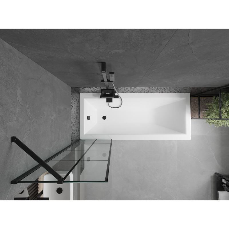 Mexen Cubik baignoire rectangulaire 170 x 70 cm avec habillage et paravent à 1 battant 50 cm, motif noir - 550317070X9505007077