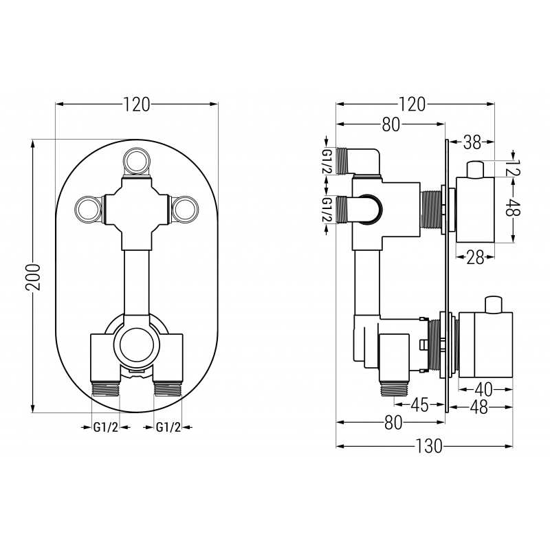 Mexen Kai robinet thermostatique bain-douche à 3 sorties, blanc - 77602-20
