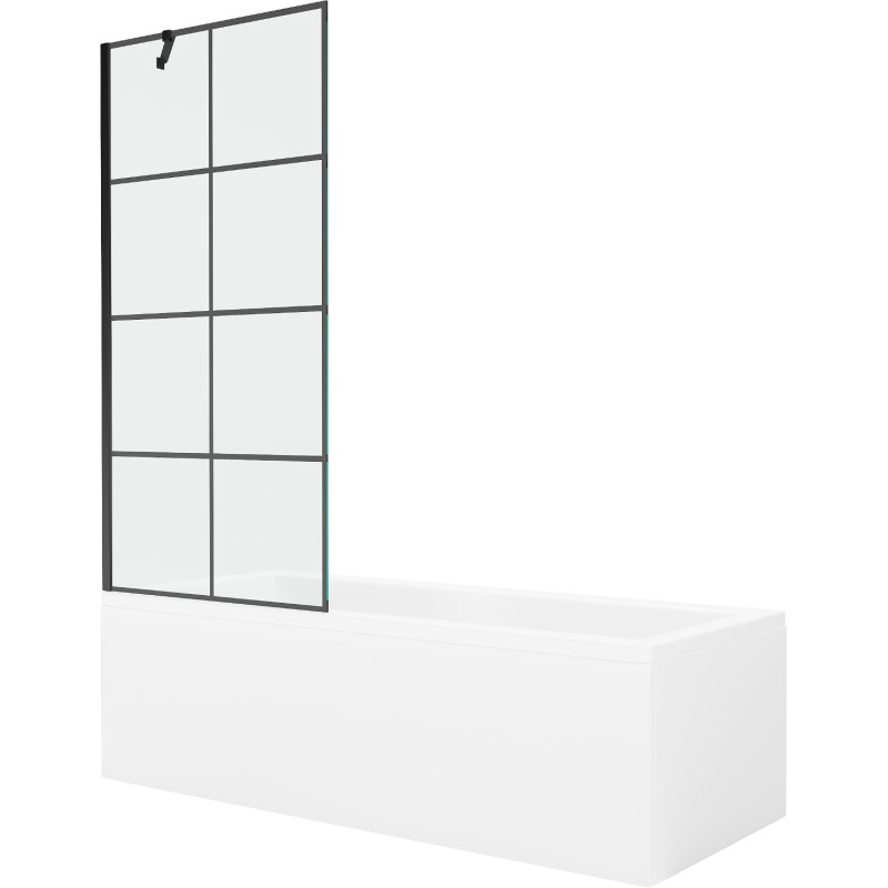 Mexen Cubik baignoire rectangulaire 170 x 70 cm avec habillage et paroi de douche à 1 battant 80 cm, motif noir