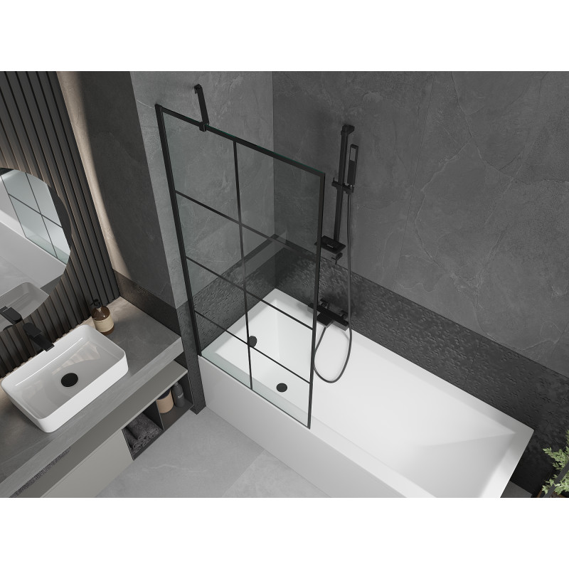 Mexen Cubik baignoire rectangulaire 170 x 70 cm avec habillage et paravent à 1 vantail 80 cm, motif noir - 550317070X9508007077