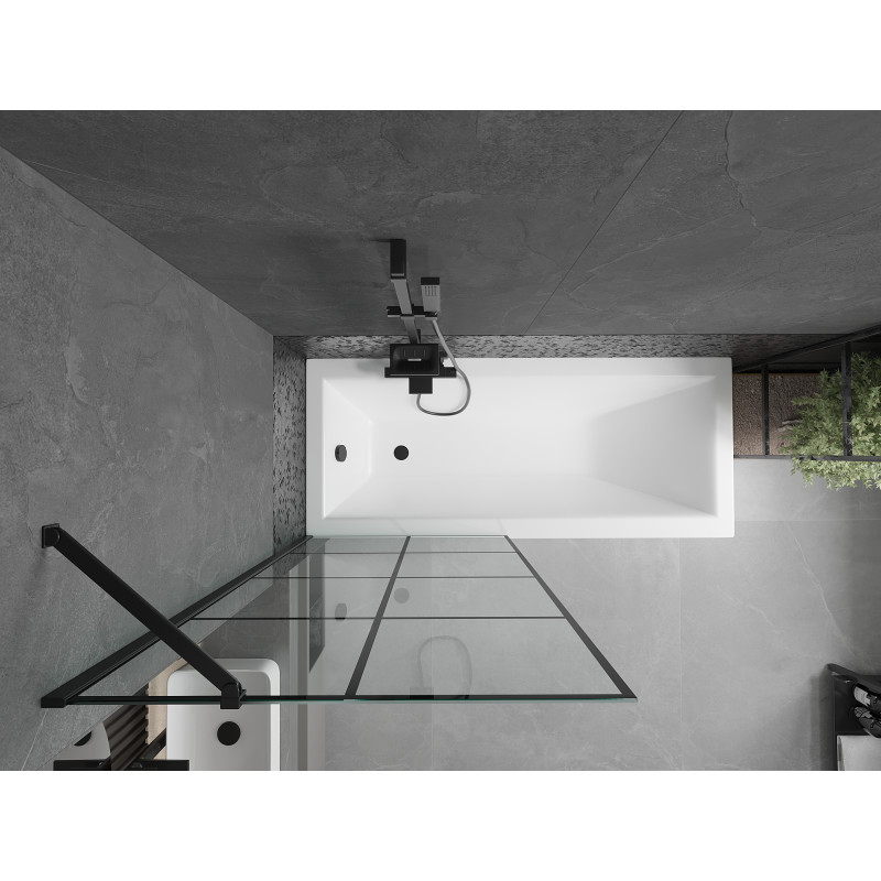 Mexen Cubik baignoire rectangulaire 170 x 70 cm avec habillage et paravent à 1 vantail 80 cm, motif noir - 550317070X9508007077