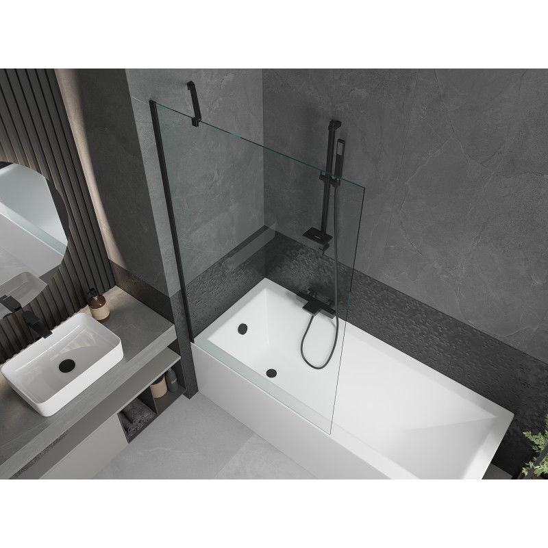 Mexen Cubik baignoire rectangulaire 170 x 70 cm avec tablier et paroi 1 battant 100 cm, transparent, noir - 550317070X9510000070