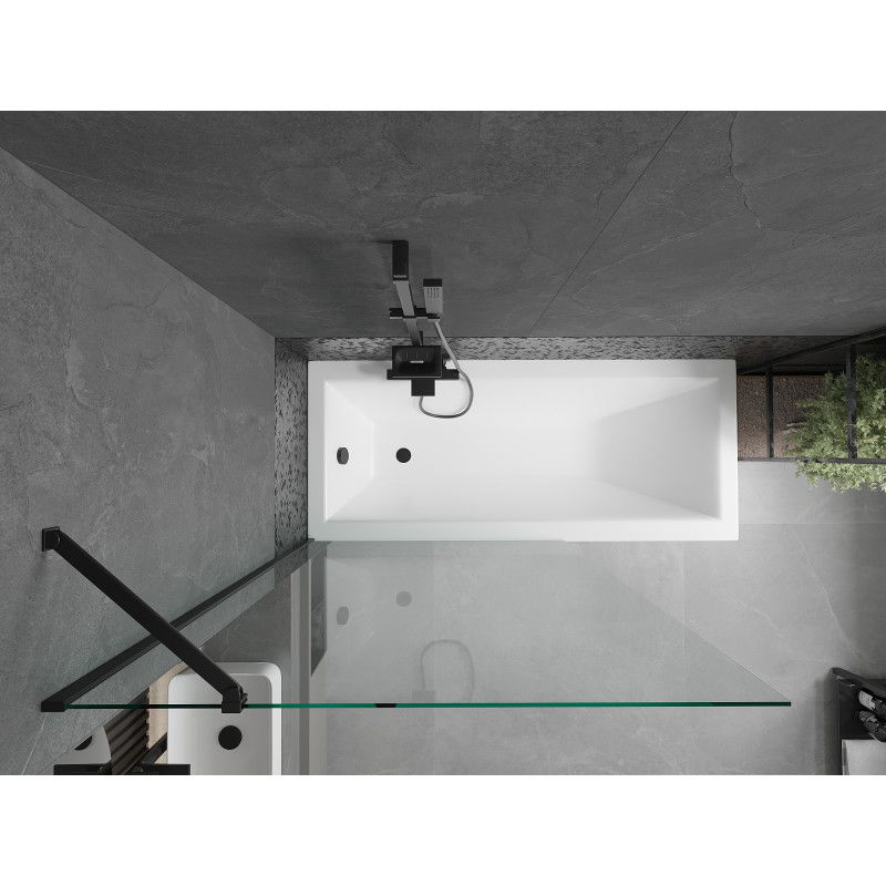 Mexen Cubik baignoire rectangulaire 170 x 70 cm avec tablier et paroi 1 battant 100 cm, transparent, noir - 550317070X9510000070