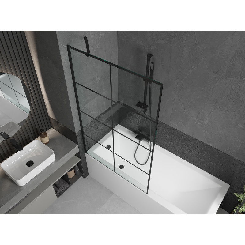 Mexen Cubik baignoire rectangulaire 170 x 70 cm avec tablier et paravent 1 volet 100 cm, motif noir - 550317070X9510007077