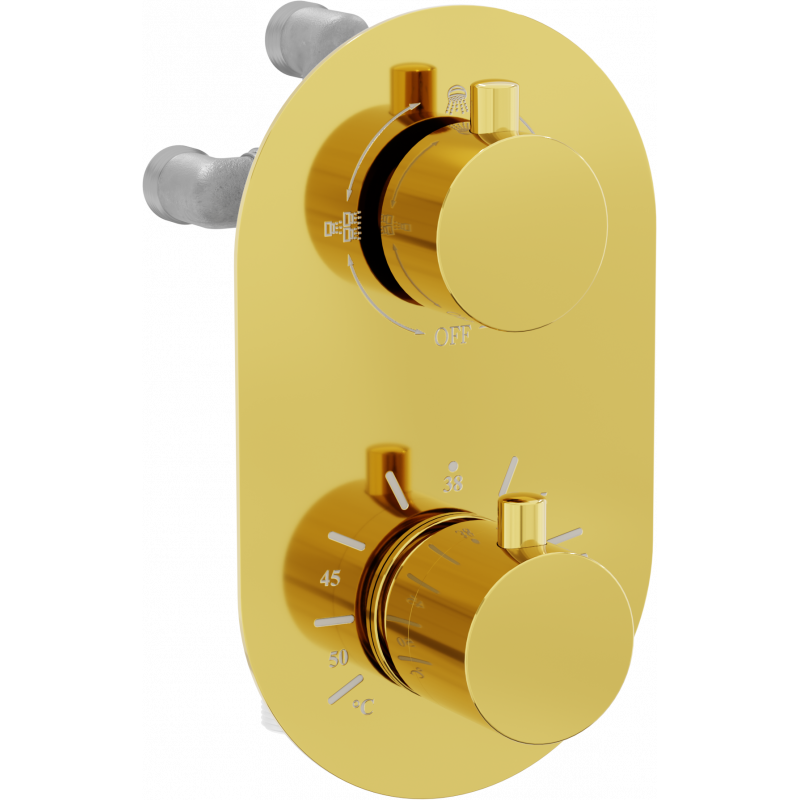 Mexen Kai robinet thermostatique baignoire-douche à 3 sorties, doré - 77602-50