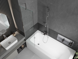 Mexen Vega baignoire rectangulaire 150 x 70 cm avec habillage et paroi de douche 1 volet 50 cm, transparent, chrome - 550115070?