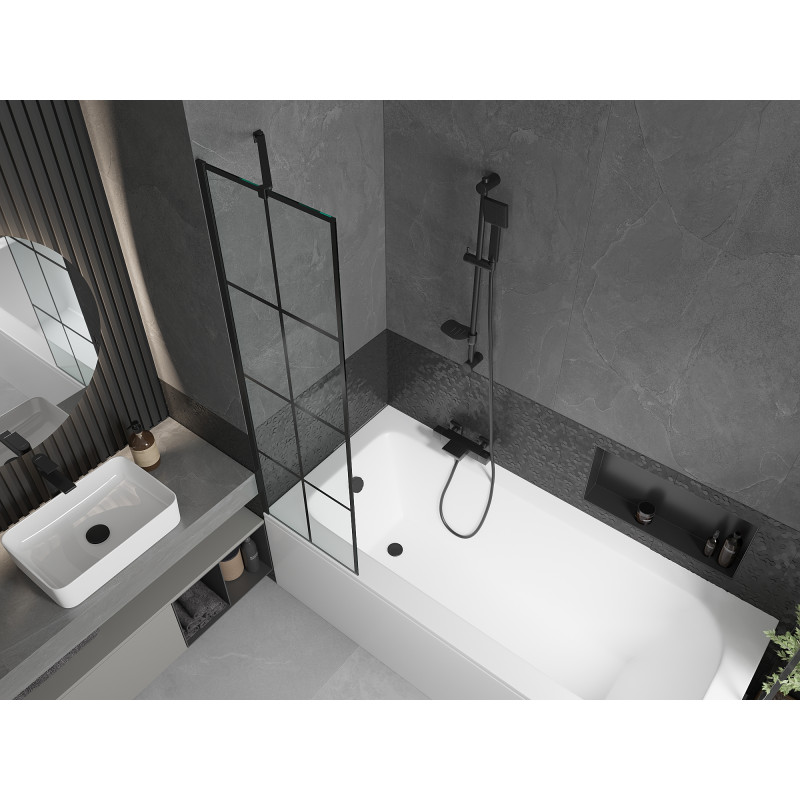 Mexen Vega baignoire rectangulaire 150 x 70 cm avec habillage et paravent 1-volet 50 cm, motif noir - 550115070X9505007077