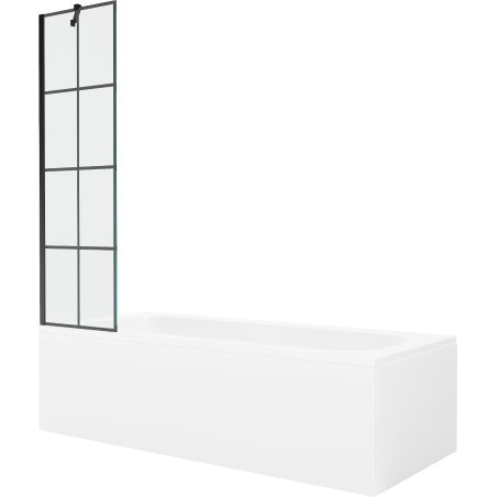 Mexen Vega baignoire rectangulaire 150 x 70 cm avec habillage et pare-bain 1 volet 50 cm, motif noir - 550115070X9505007077