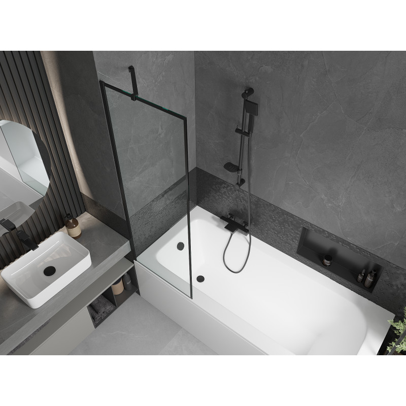 Mexen Vega baignoire rectangulaire 150 x 70 cm avec habillage et paroi 1-volet 60 cm, motif noir - 550115070X9506007070