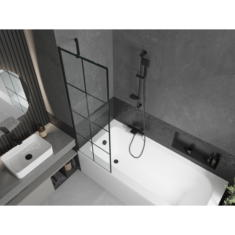 Mexen Vega baignoire rectangulaire 150 x 70 cm avec habillage et paravent 1 volet 60 cm, motif noir - 550115070X9506007077